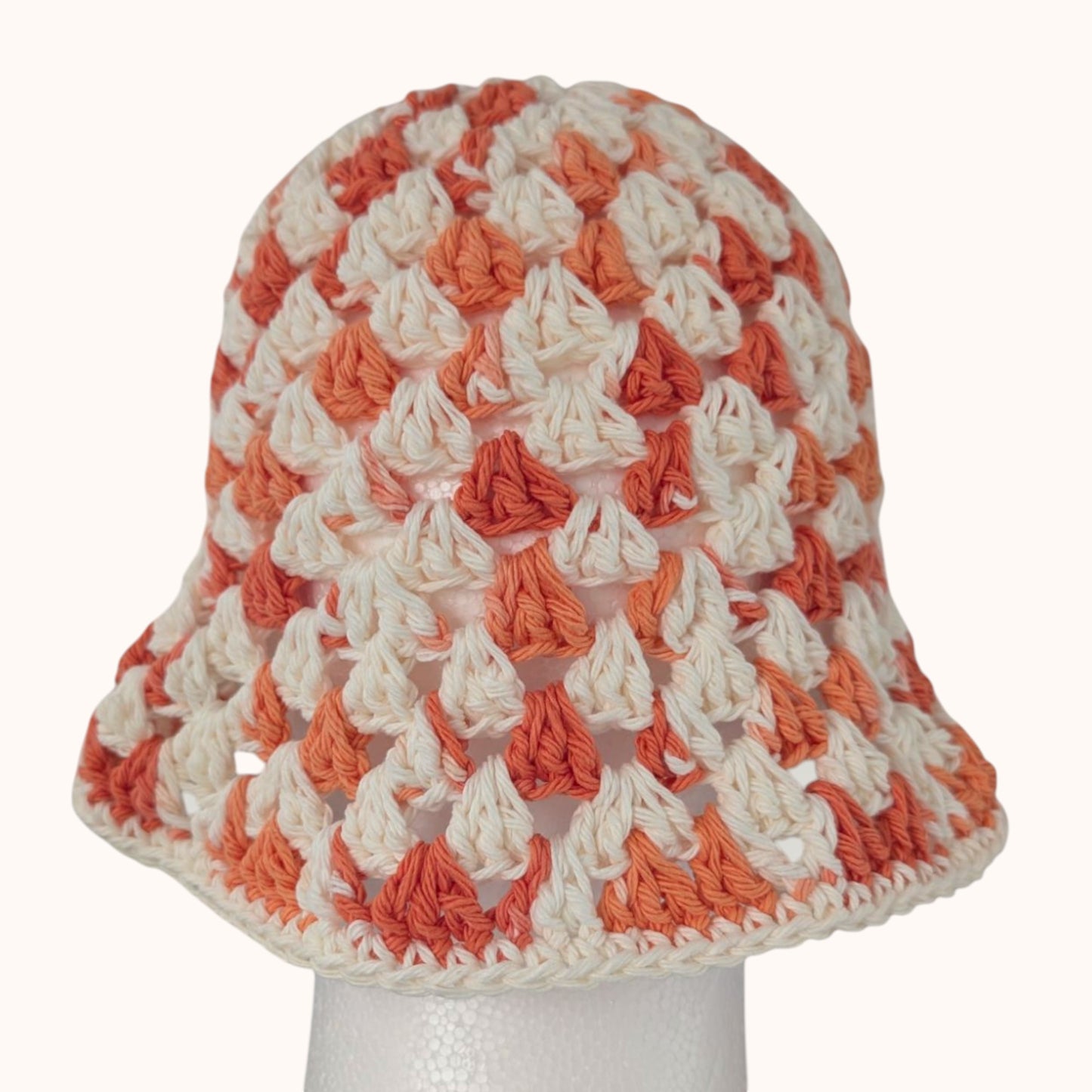 Crochet Granny Stitch Bucket Hat, 100% cotton