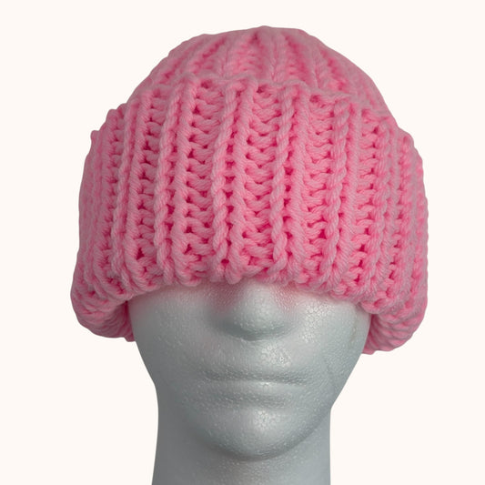 Chunky knit beanie - pink