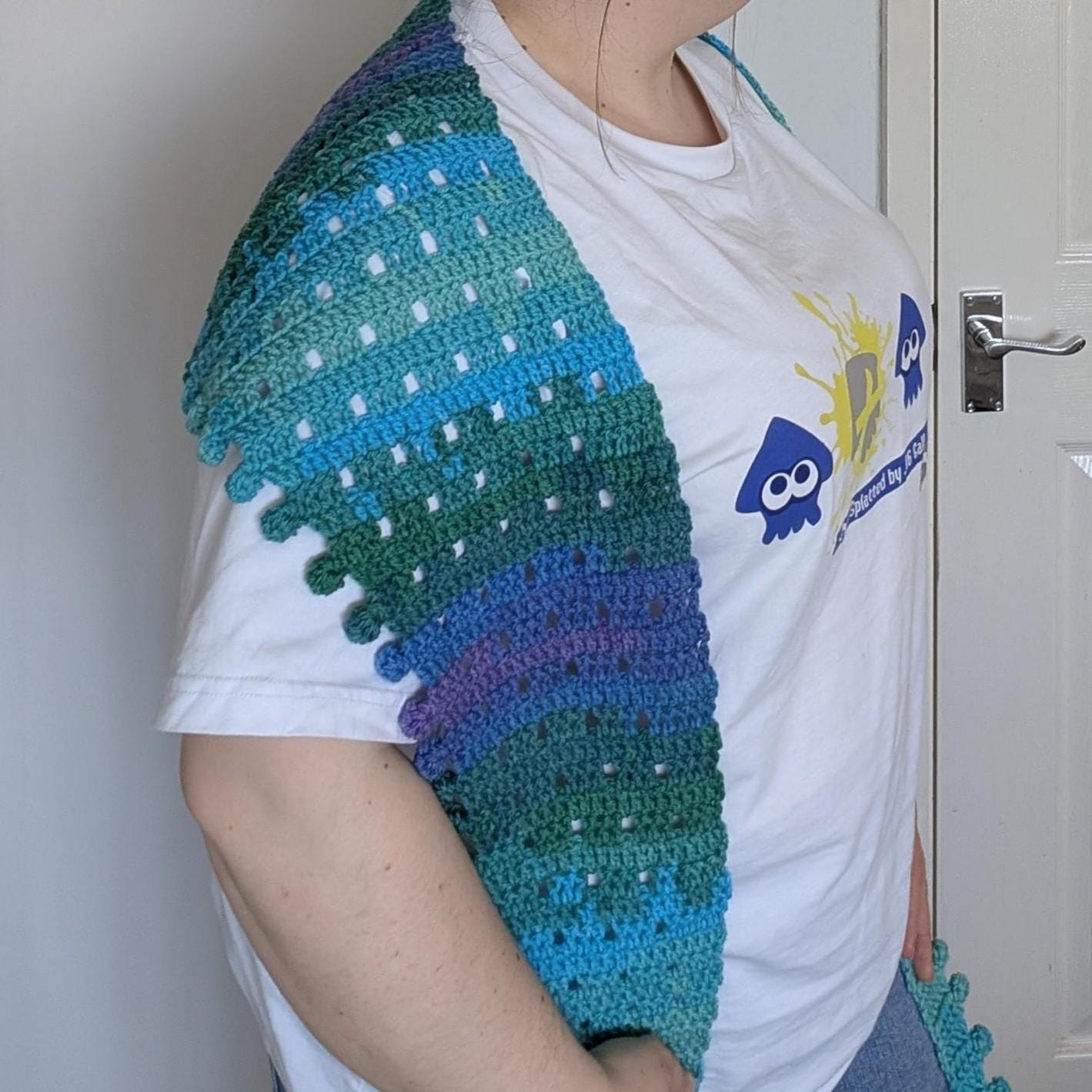 Handmade crochet scarf, wool blend