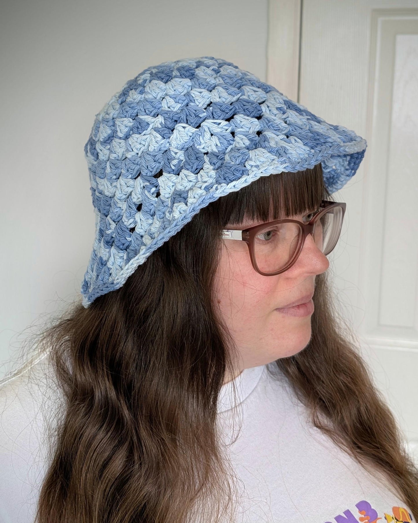 Crochet Granny Stitch Bucket Hat, 100% cotton