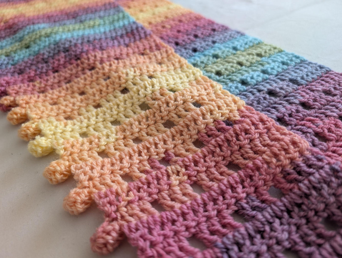 Handmade crochet scarf, wool blend