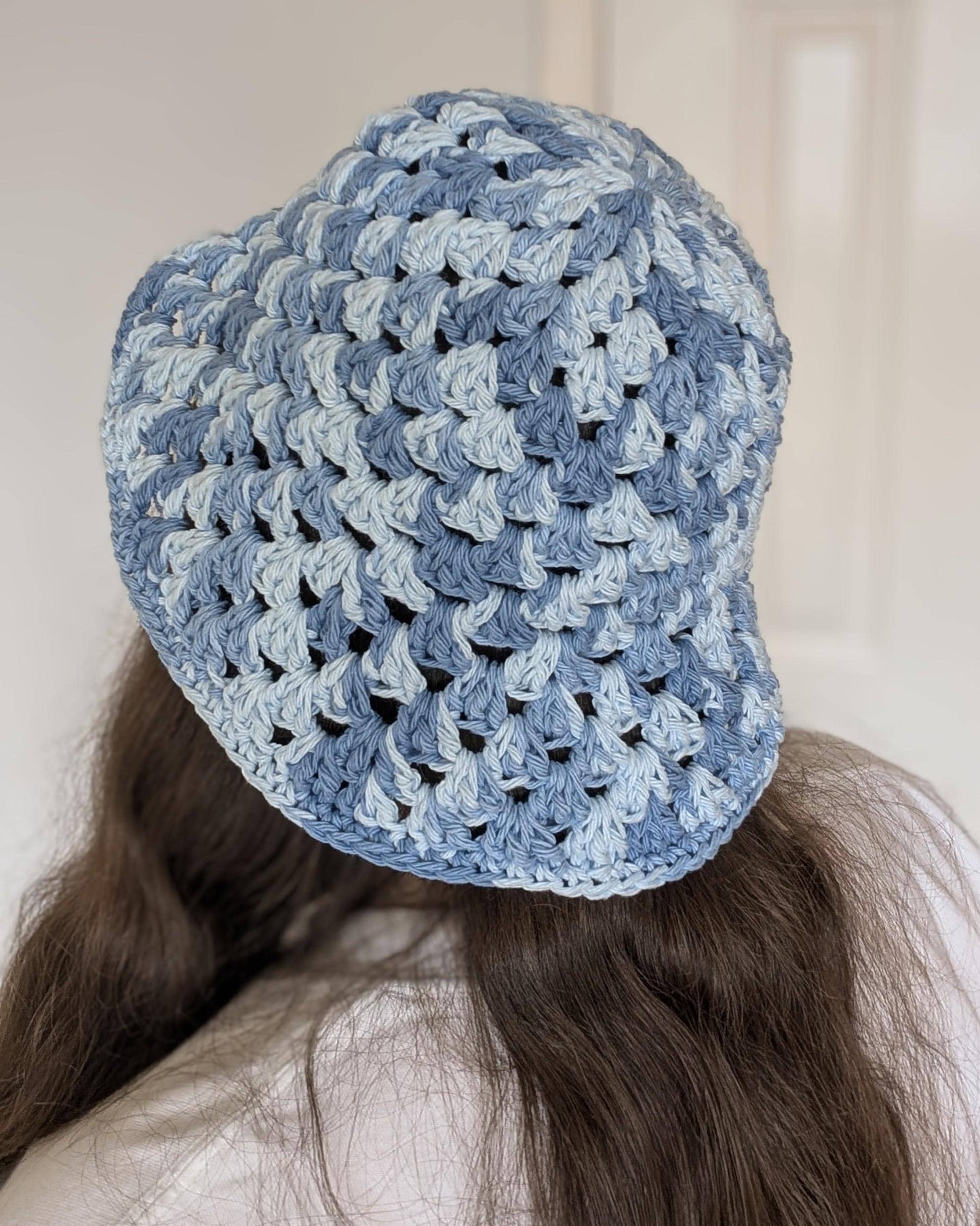Crochet Granny Stitch Bucket Hat, 100% cotton