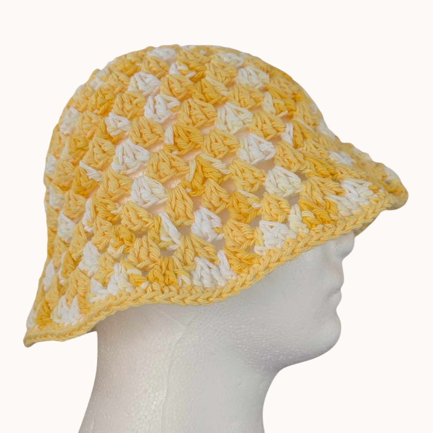 Crochet Granny Stitch Bucket Hat, 100% cotton