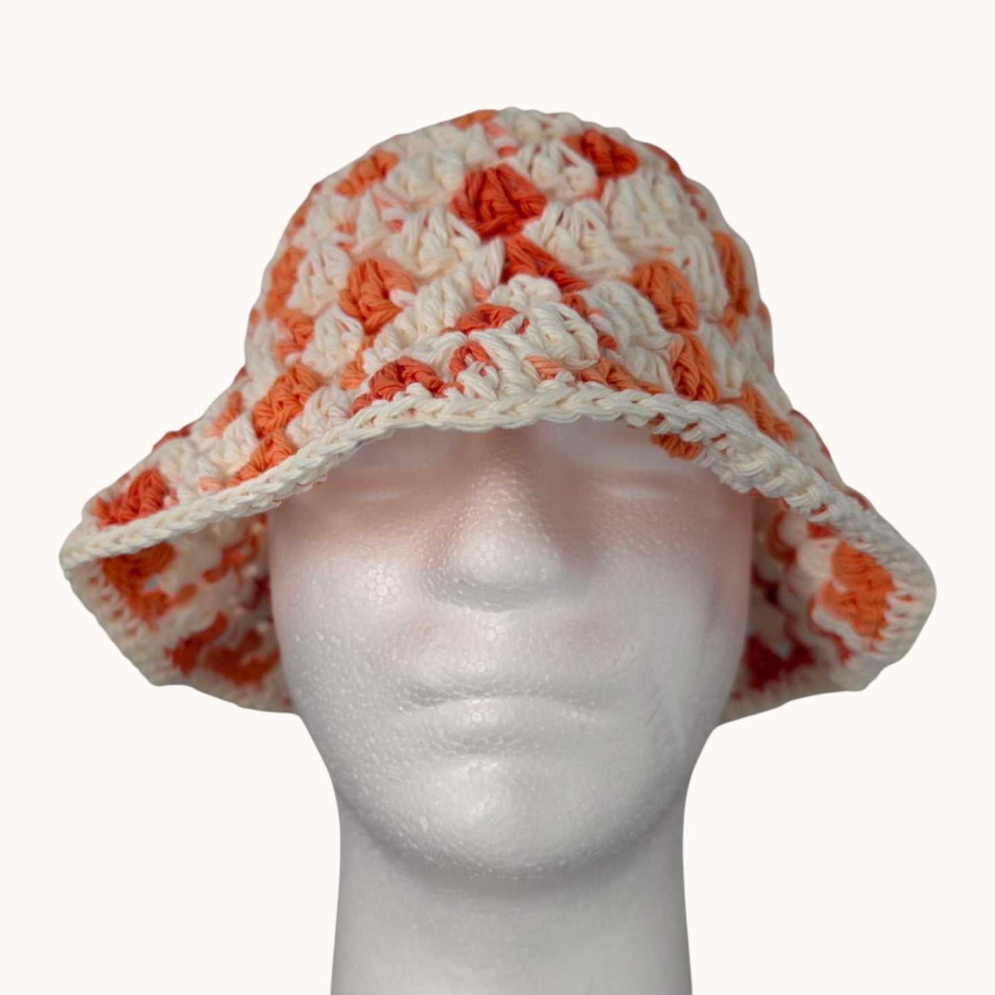 Crochet Granny Stitch Bucket Hat, 100% cotton