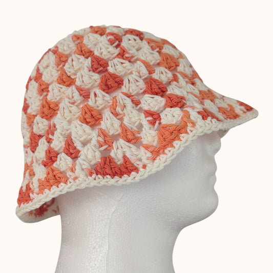 Crochet Granny Stitch Bucket Hat, 100% cotton