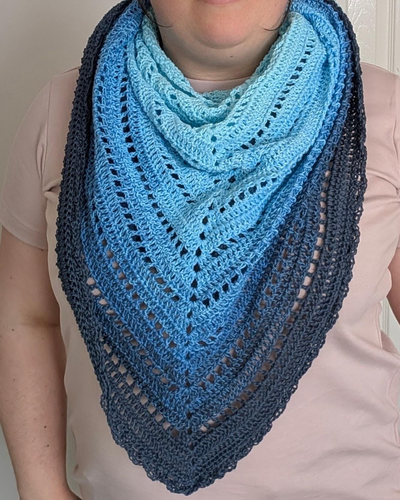 Crochet Triangle Shawl: 100% Cotton Ombre Scarf, Beach Cover-Up