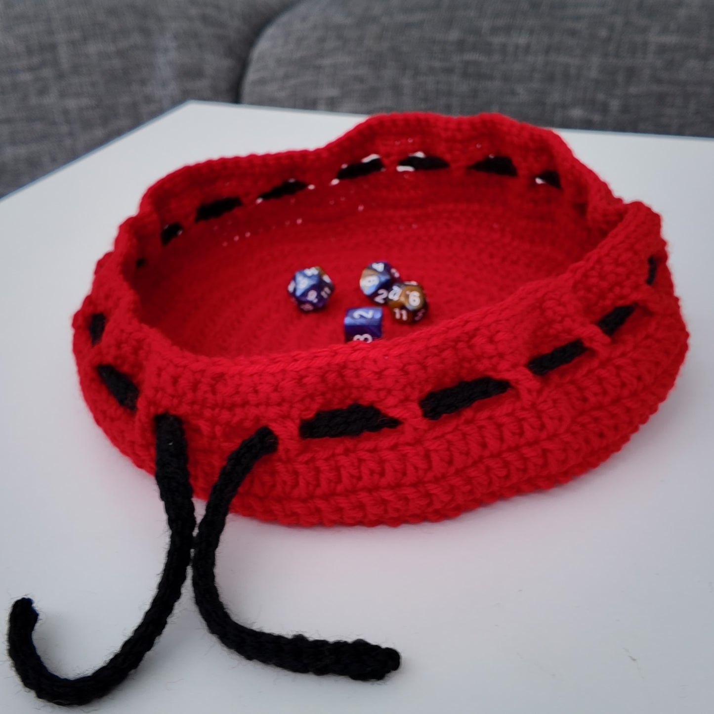 Crochet Dice Rolling Tray and Storage Bag: Drawstring D&D Pouch