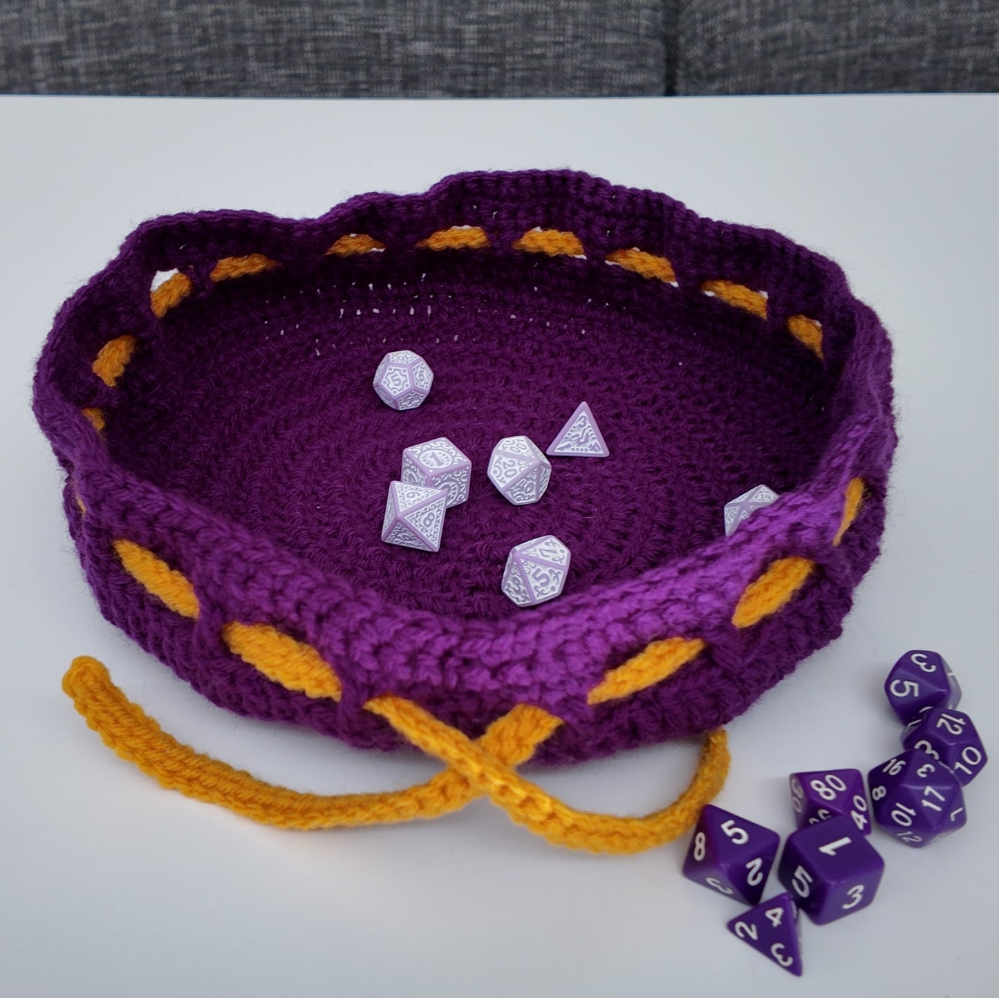 Crochet Dice Rolling Tray and Storage Bag: Drawstring D&D Pouch