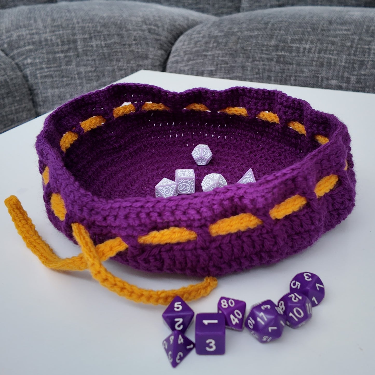 Crochet Dice Rolling Tray and Storage Bag: Drawstring D&D Pouch