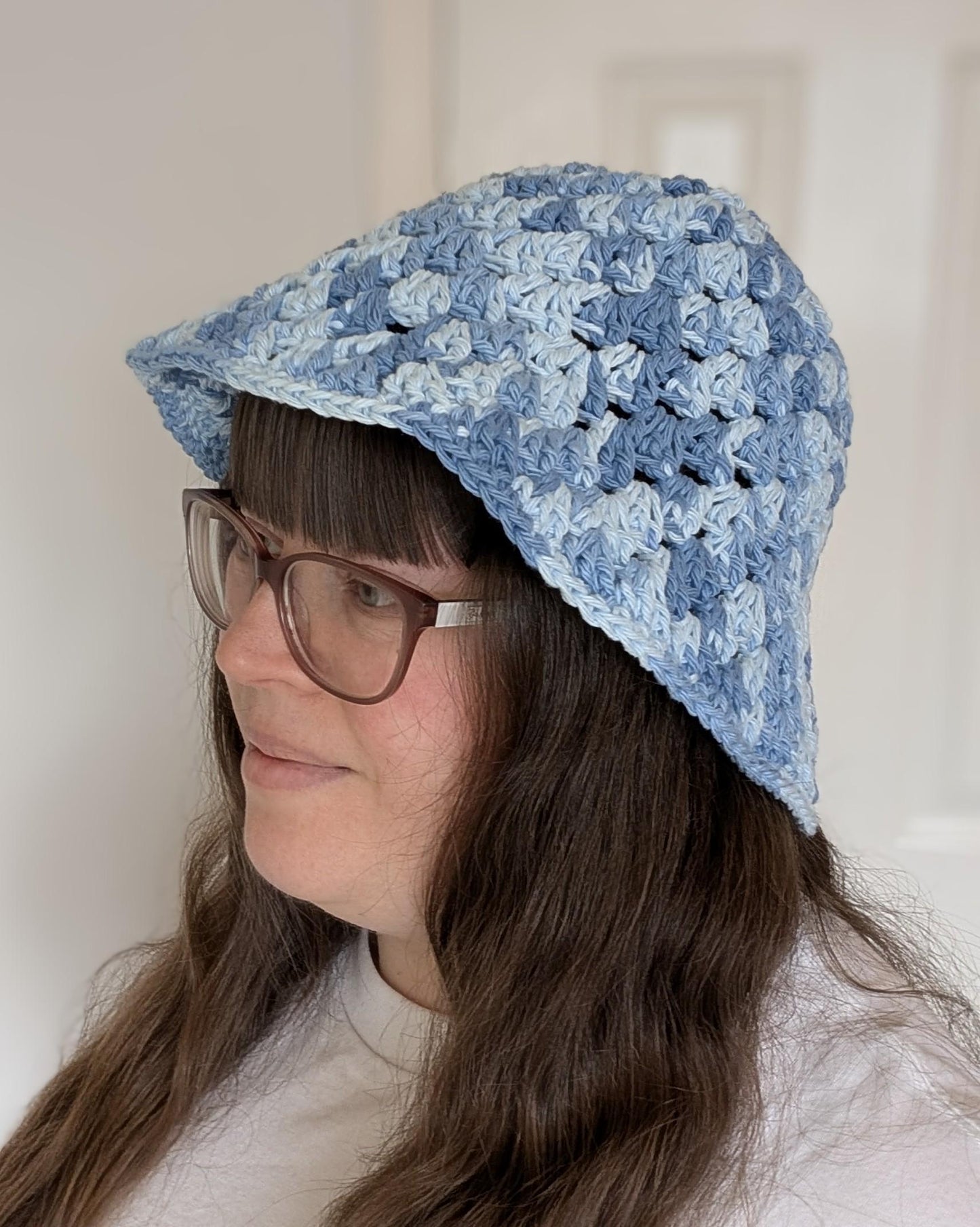 Crochet Granny Stitch Bucket Hat, 100% cotton