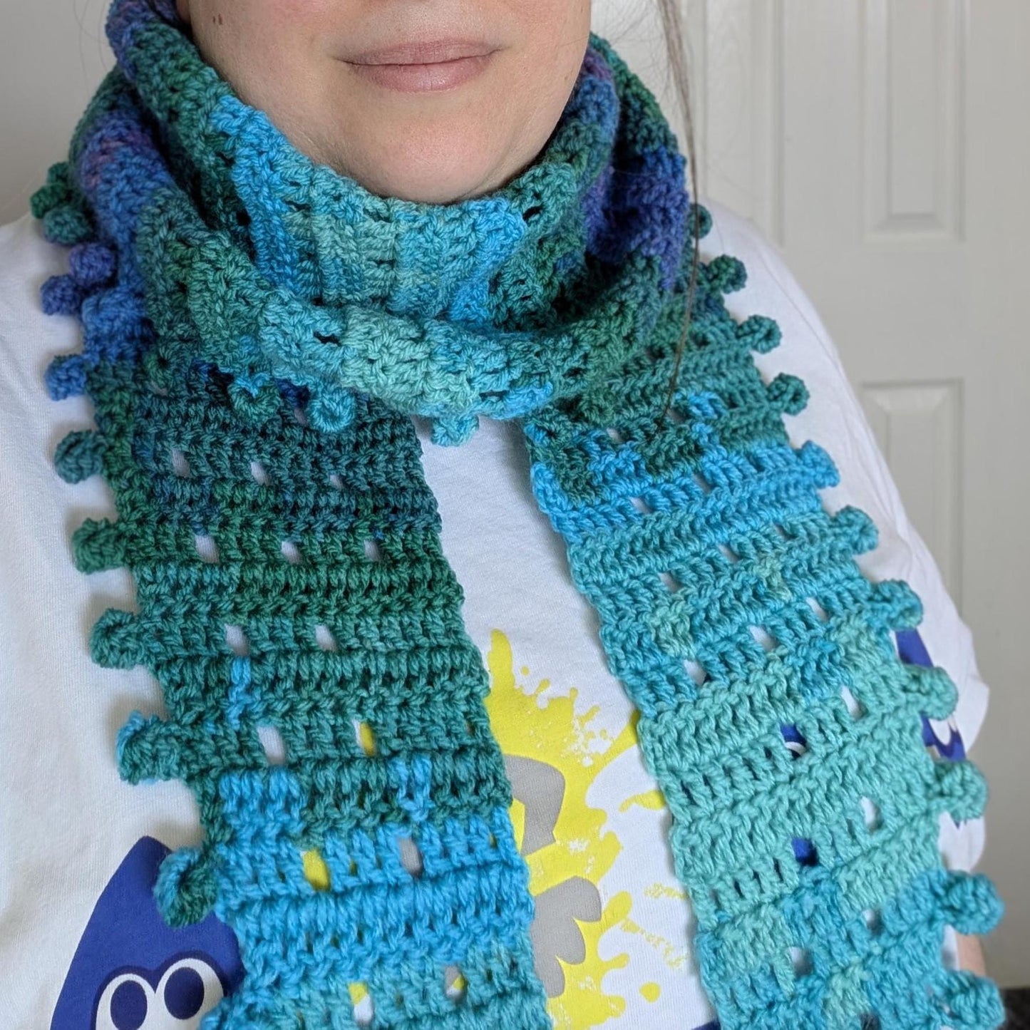 Handmade crochet scarf, wool blend