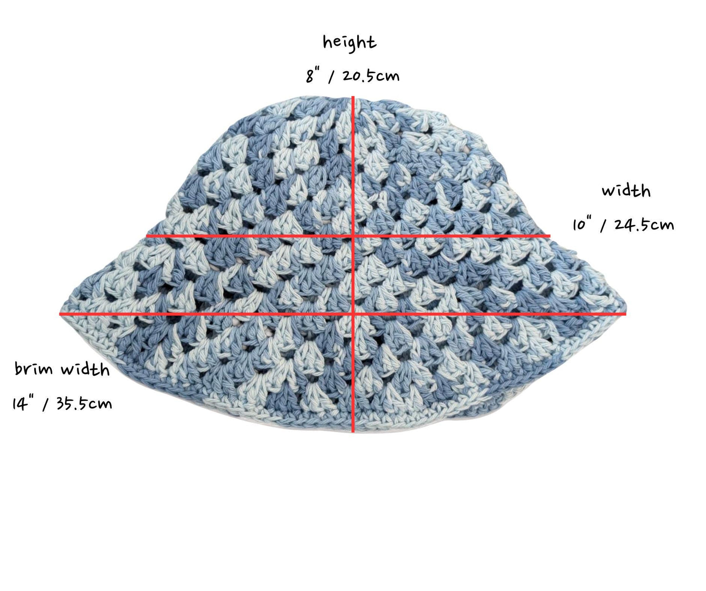 Crochet Granny Stitch Bucket Hat, 100% cotton