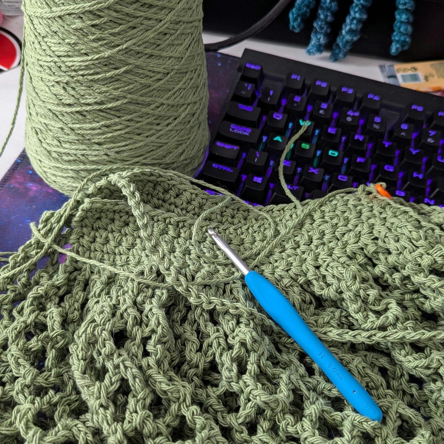 Crochet mesh market bag, 100% cotton